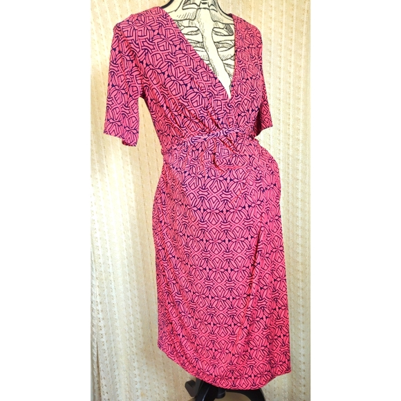 Motherhood Maternity Wrap Dress Pink Navy Blue Small - Picture 1 of 7